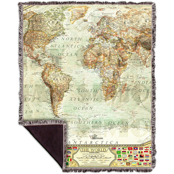 Ash World Map Woven Tapestry Throw