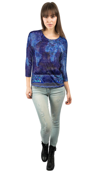 World Map Neon&nbsp;Womens 3/4 Sleeve