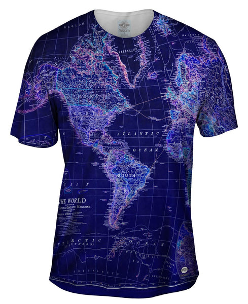 World Map Neon Close Mens T-Shirt