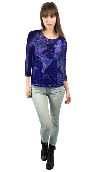 World Map Neon Close&nbsp;Womens 3/4 Sleeve