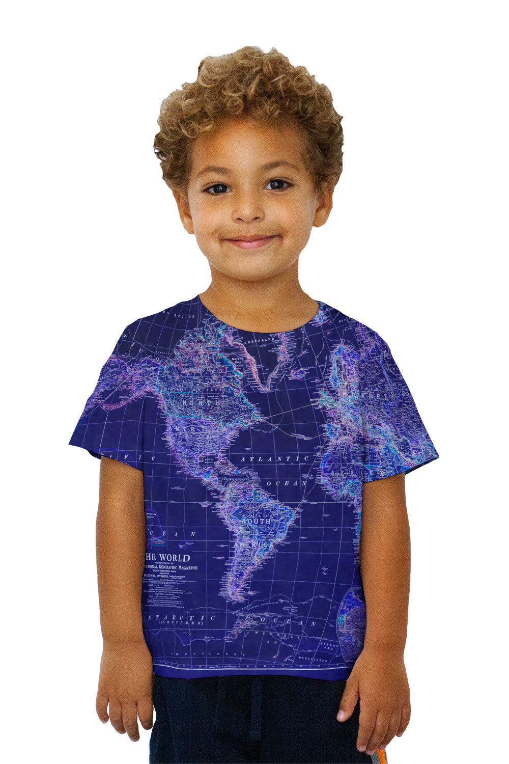 Kids World Map Neon Close Kids T-Shirt | Yizzam