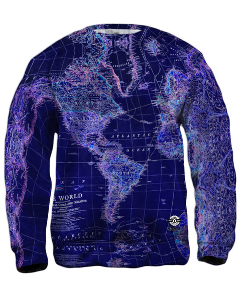 World Map Neon Close Mens Sweatshirt