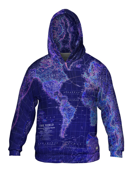 World Map Neon Close Mens Hoodie Sweater