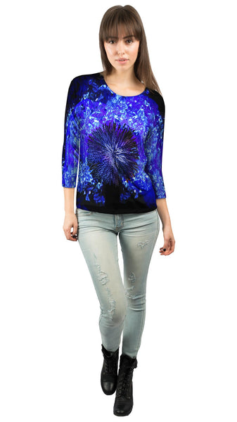 Flower Darkblue Fluorescent Womens 3/4 Sleeve