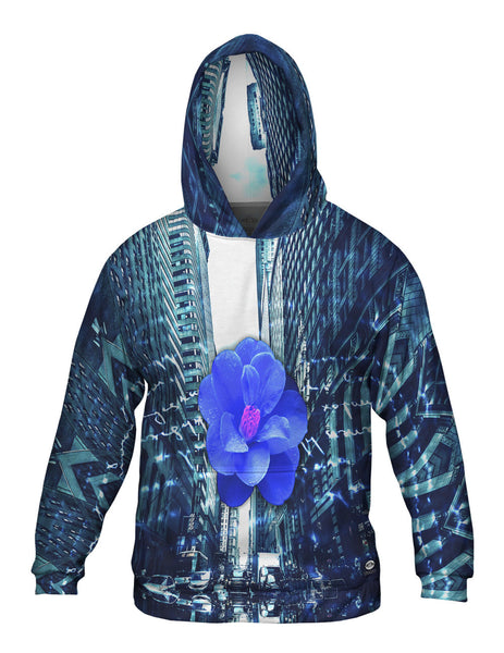City Blue Flower Script Mens Hoodie Sweater