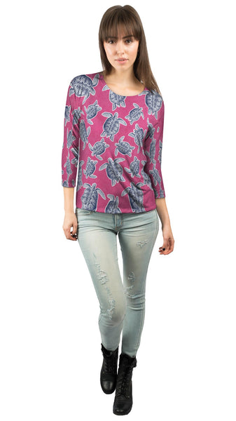 Classic Pink Turtle Womens 3/4 Sleeve