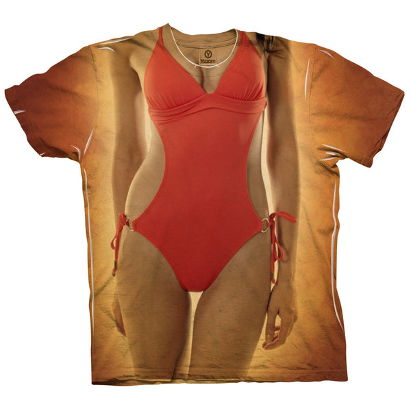 Sexy Female Full Red Bikini Mens T-Shirt